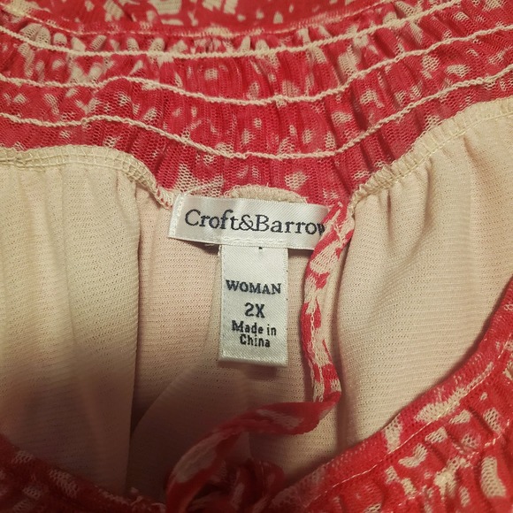 NEW Croft & Barrow 2X Blouse Pink Floral Ruched Neckline and Hem Front Tie Flowy - Picture 7 of 11